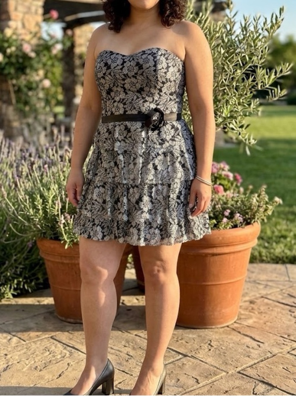 American Rag Black Dress with Silver Floral Lace Overlay - Picture 5 of 5